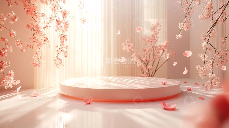 高清大图下载【趣麦麦图】粉色樱花圆形展示台