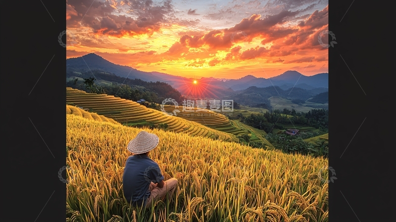 高清大图下载【趣麦麦图】夕阳下的稻田