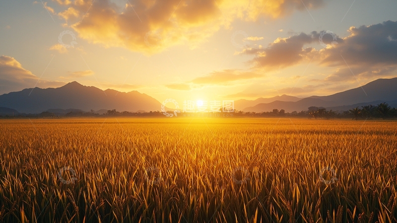 高清大图下载【趣麦麦图】金色麦田日落
