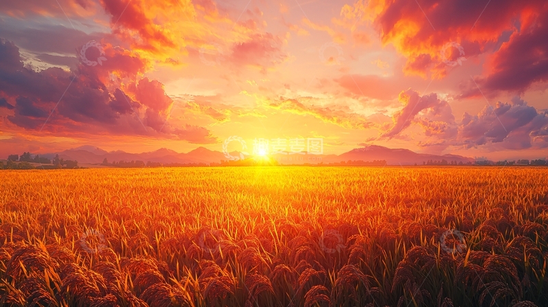 高清大图下载【趣麦麦图】日落麦田