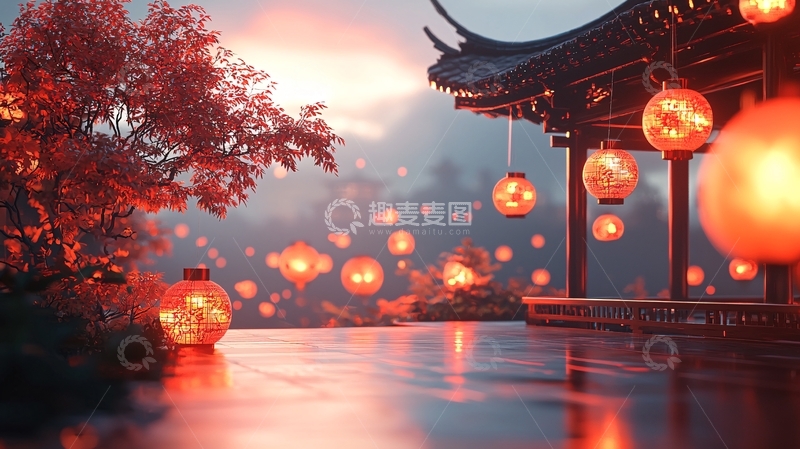 高清大图下载【趣麦麦图】中式庭院红灯笼