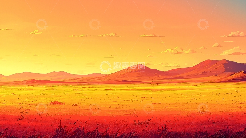 高清大图下载【趣麦麦图】日落黄昏草原风景