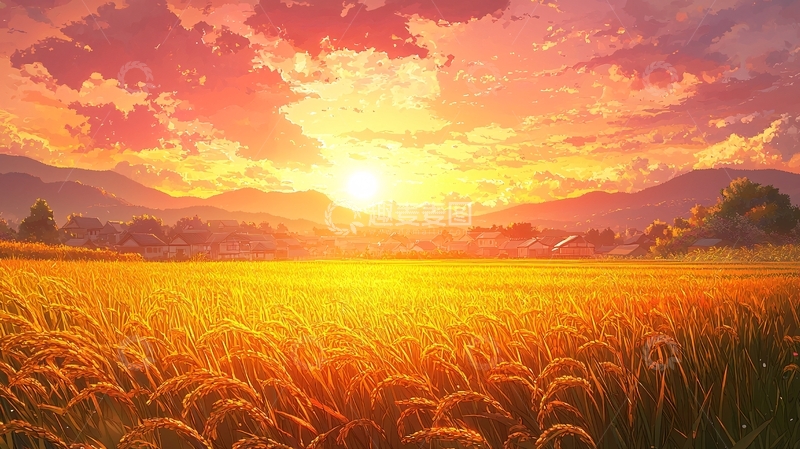 高清大图下载【趣麦麦图】日落田野金黄麦浪