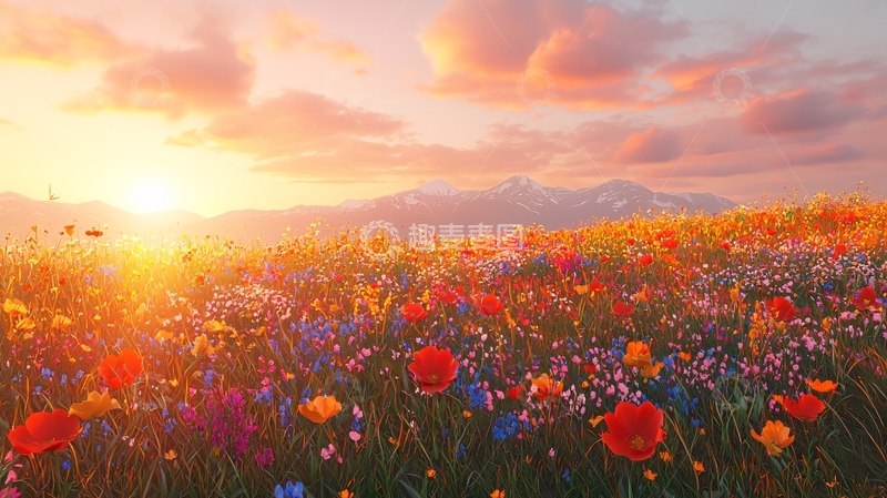 高清大图下载【趣麦麦图】日出花海