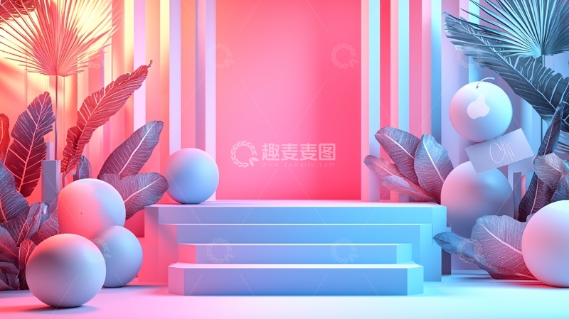 高清大图下载【趣麦麦图】极简粉色蓝色产品展示台