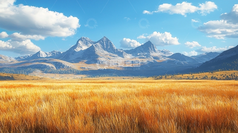 高清大图下载【趣麦麦图】秋日草原雪山景色