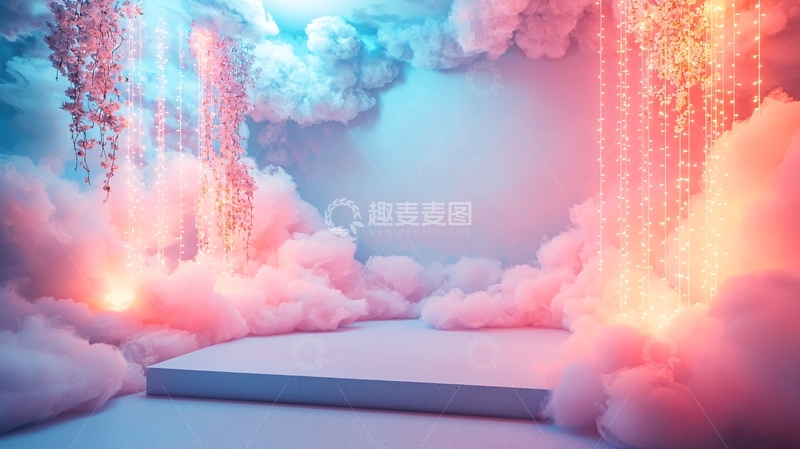 高清大图下载【趣麦麦图】梦幻蓝粉色云雾背景