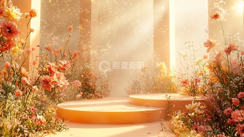 高清大图下载【趣麦麦图】鲜花环绕的展示台
