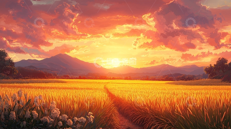 高清大图下载【趣麦麦图】日落田野小路