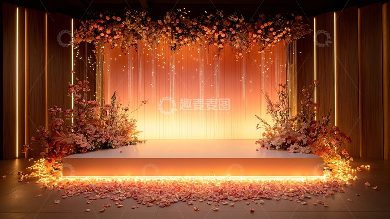 高清大图下载【趣麦麦图】暖色调花卉舞台背景