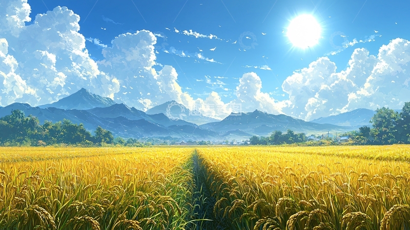 高清大图下载【趣麦麦图】阳光明媚的金色麦田