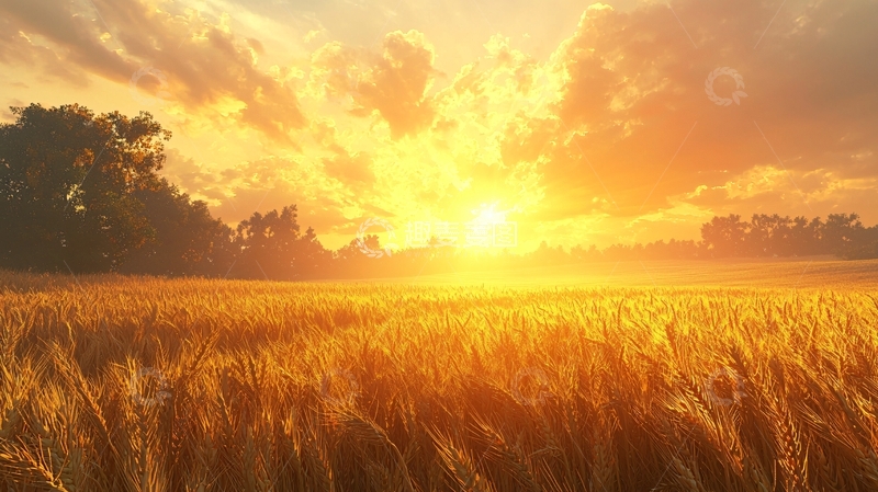 高清大图下载【趣麦麦图】金色麦田日落