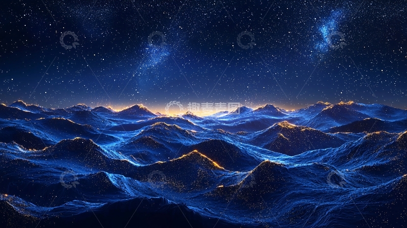 高清大图下载【趣麦麦图】星空下的蓝色山脉
