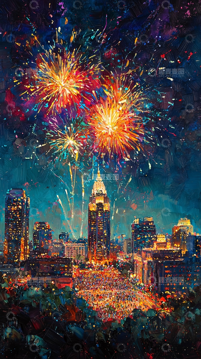 高清大图下载【趣麦麦图】夜空绽放绚丽烟花