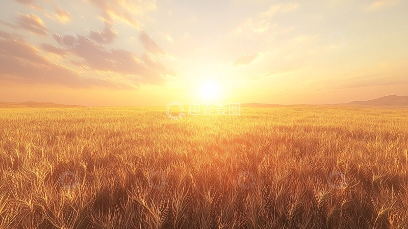 高清大图下载【趣麦麦图】金色麦田日落