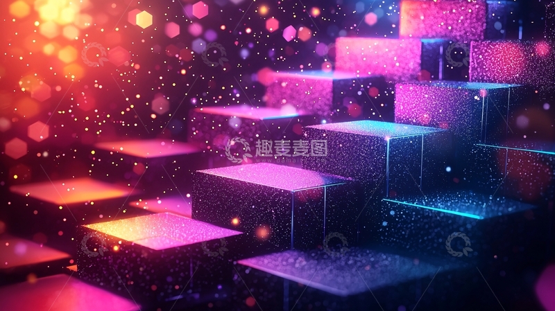 高清大图下载【趣麦麦图】霓虹色方块堆叠