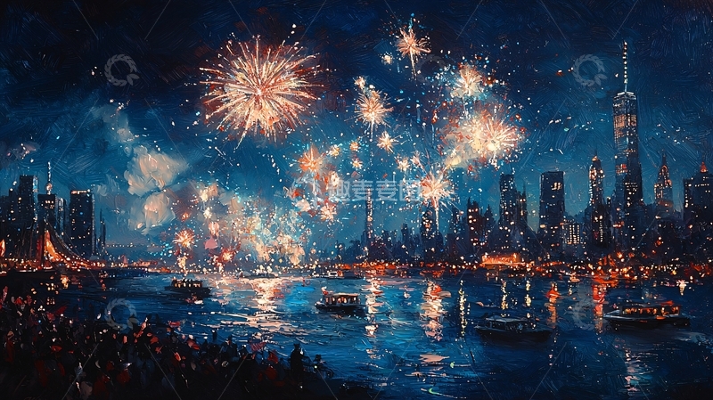 高清大图下载【趣麦麦图】夜空绽放的绚丽烟火