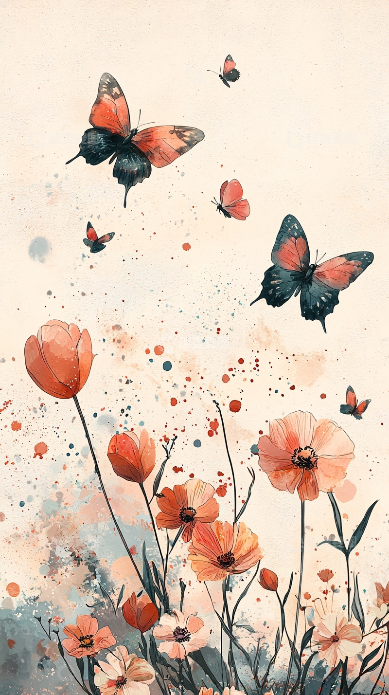 高清大图下载【趣麦麦图】水彩蝴蝶花卉