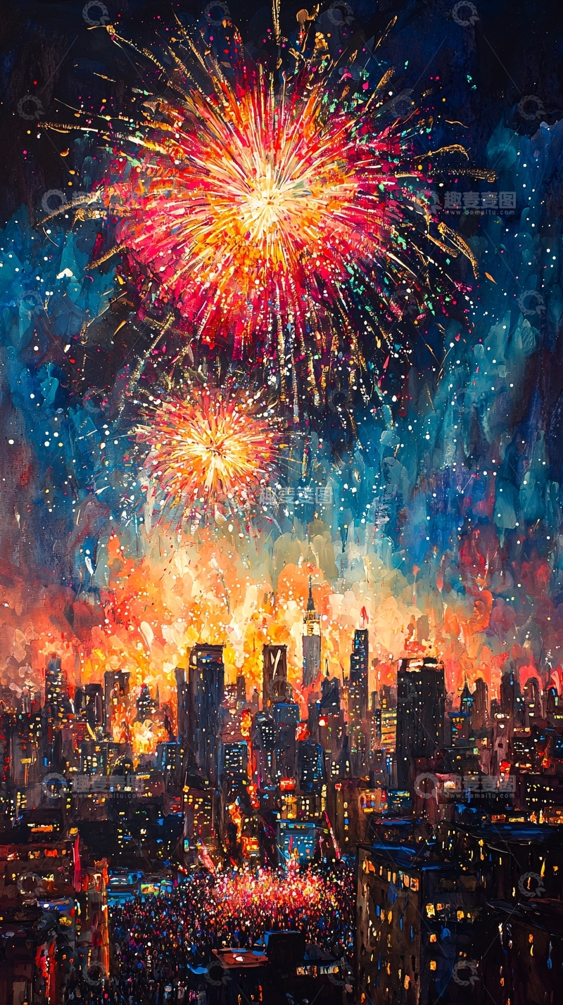 高清大图下载【趣麦麦图】绚丽多彩的城市烟火