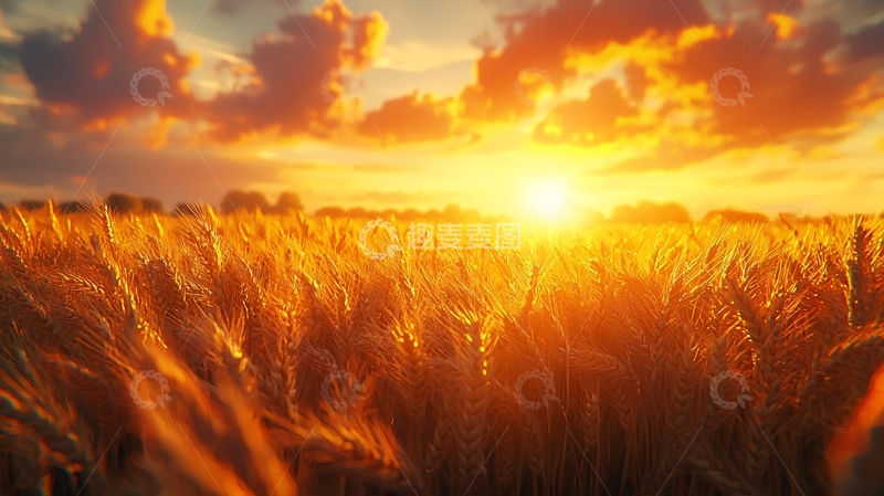 高清大图下载【趣麦麦图】金色麦田日落景色