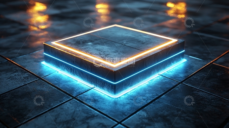 高清大图下载【趣麦麦图】炫酷蓝色霓虹灯方块底座
