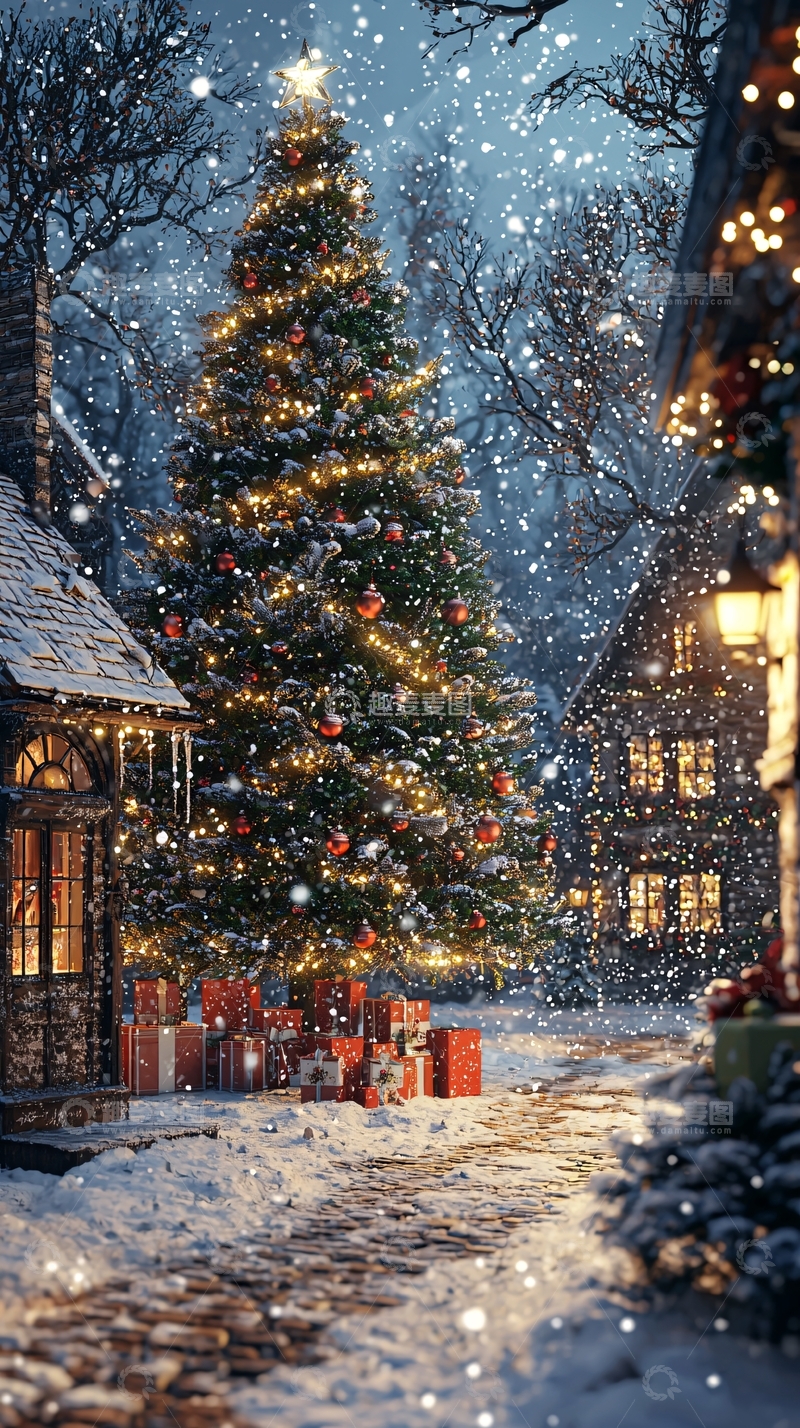 高清大图下载【趣麦麦图】下雪的圣诞小镇