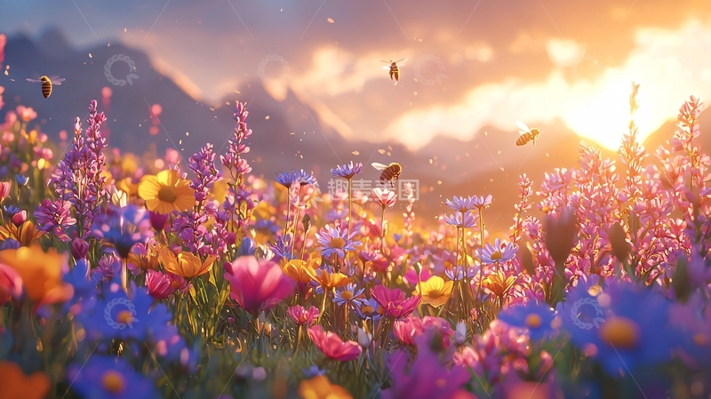 高清大图下载【趣麦麦图】梦幻般的日落花田