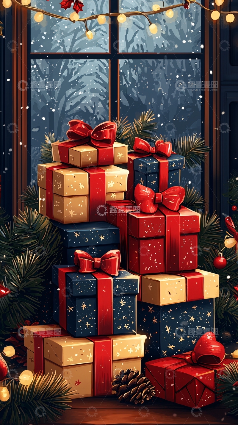 高清大图下载【趣麦麦图】圣诞礼物堆