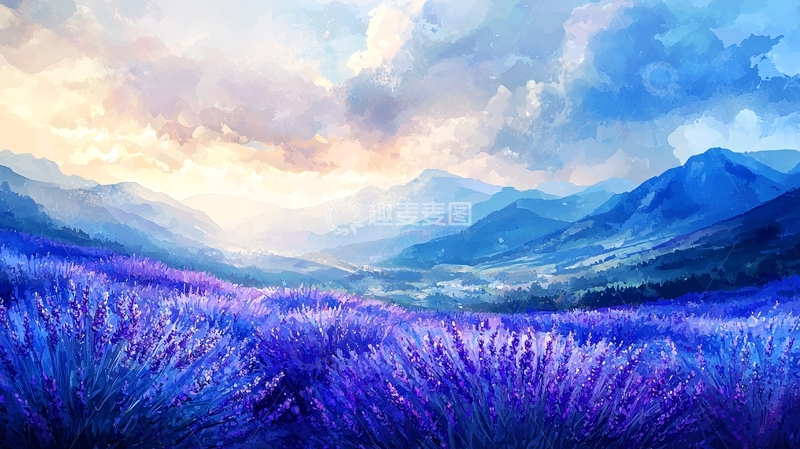 高清大图下载【趣麦麦图】梦幻薰衣草山脉风景
