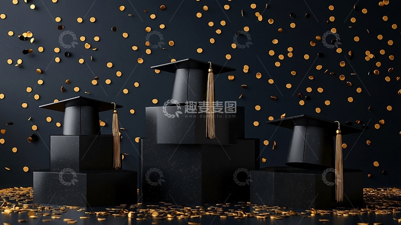 高清大图下载【趣麦麦图】黑色方块金箔毕业帽
