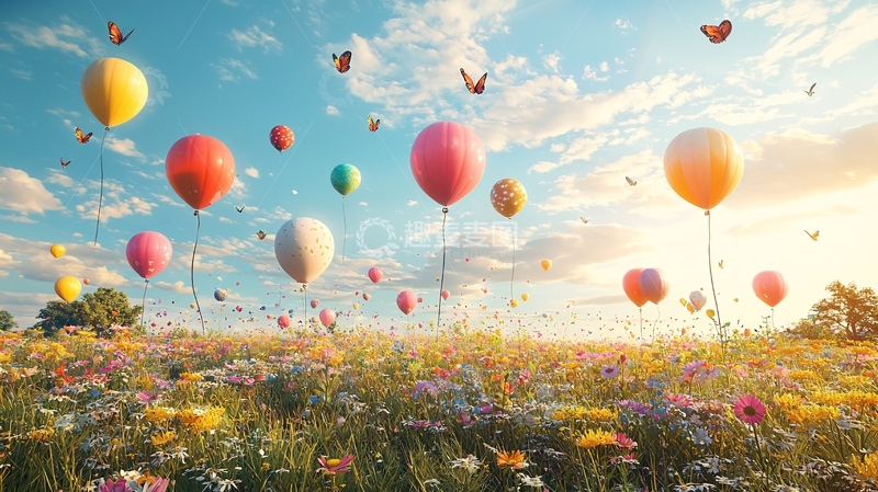 高清大图下载【趣麦麦图】彩色气球飞舞花海