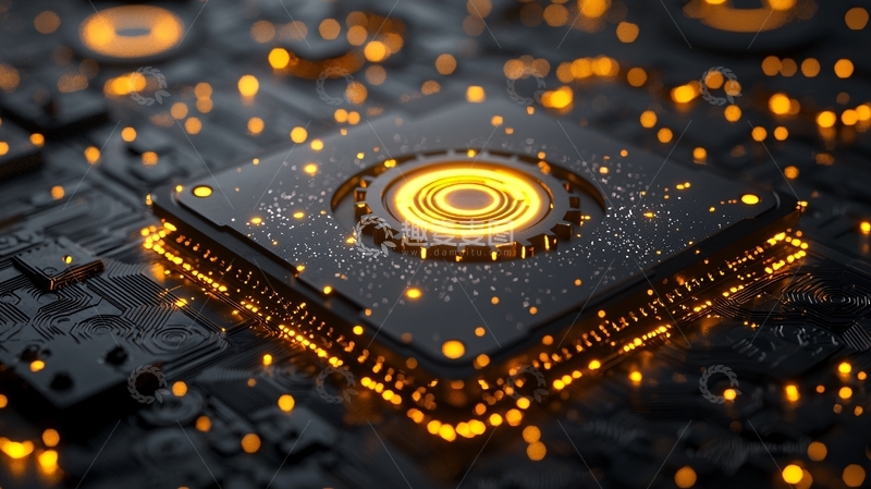 高清大图下载【趣麦麦图】微芯片上的金色光芒