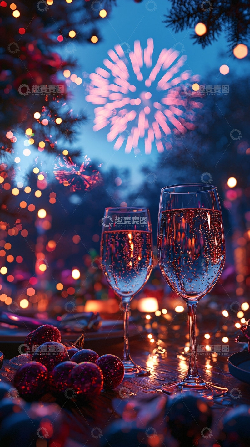 高清大图下载【趣麦麦图】新年烟火晚宴香槟
