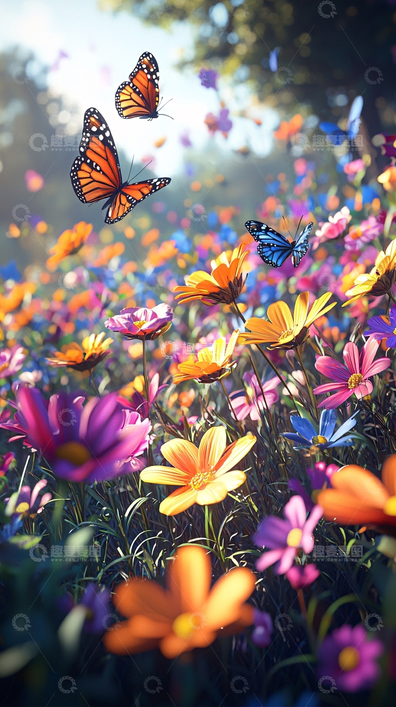 高清大图下载【趣麦麦图】梦幻花海蝴蝶