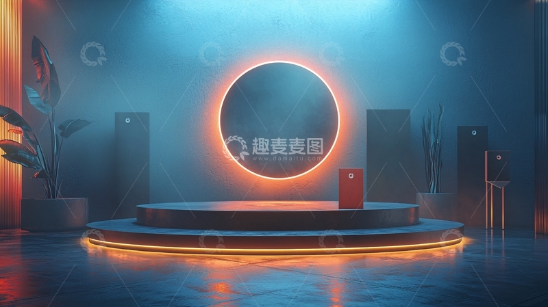 高清大图下载【趣麦麦图】炫酷霓虹灯圆形舞台