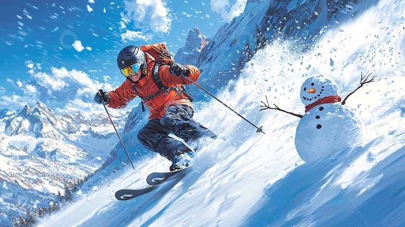 高清大图下载【趣麦麦图】滑雪者与雪人