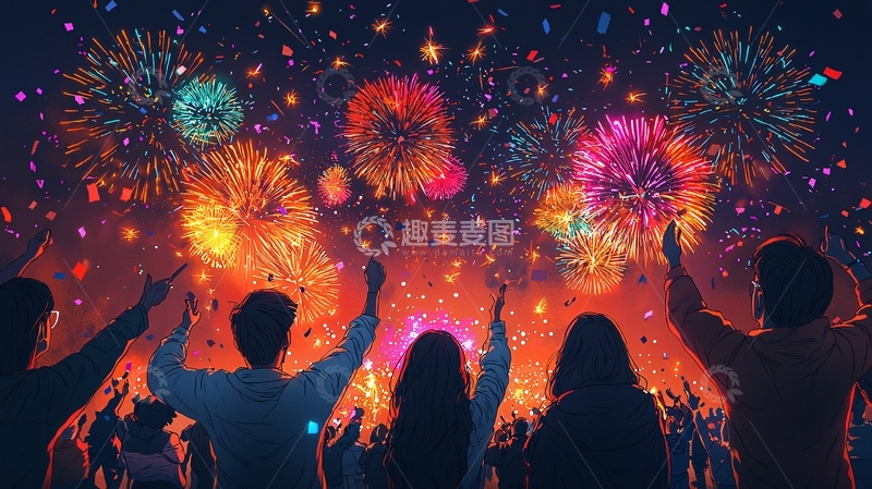 高清大图下载【趣麦麦图】绚丽多彩的烟火晚会