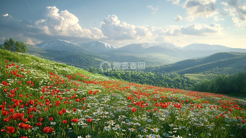 高清大图下载【趣麦麦图】山坡上的罂粟花田
