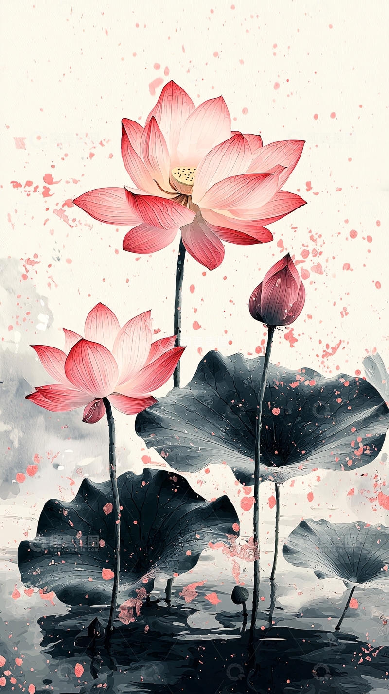 高清大图下载【趣麦麦图】水墨荷花