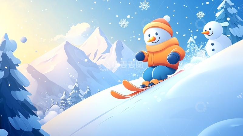 高清大图下载【趣麦麦图】卡通滑雪雪人