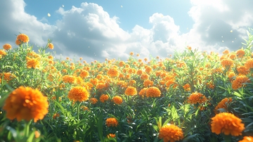 阳光明媚的橙色花田