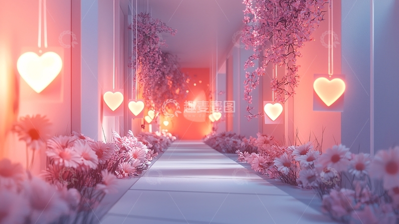 高清大图下载【趣麦麦图】粉色花卉爱心通道