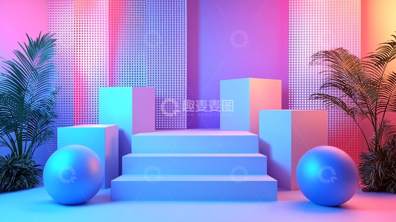 高清大图下载【趣麦麦图】霓虹色系产品展示台