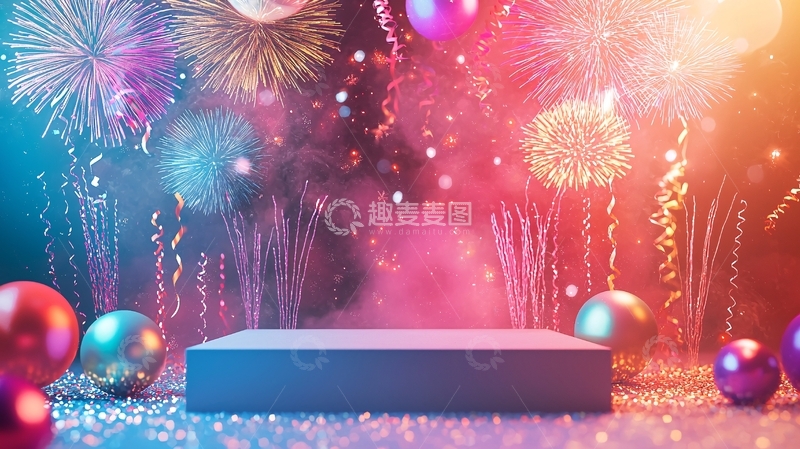 高清大图下载【趣麦麦图】烟花背景下的展示台