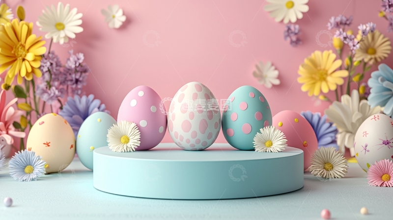 高清大图下载【趣麦麦图】粉色背景复活节彩蛋