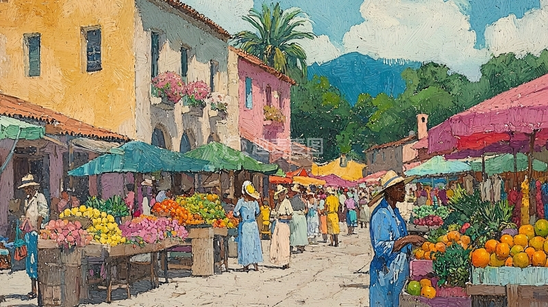 高清大图下载【趣麦麦图】阳光明媚的街道集市