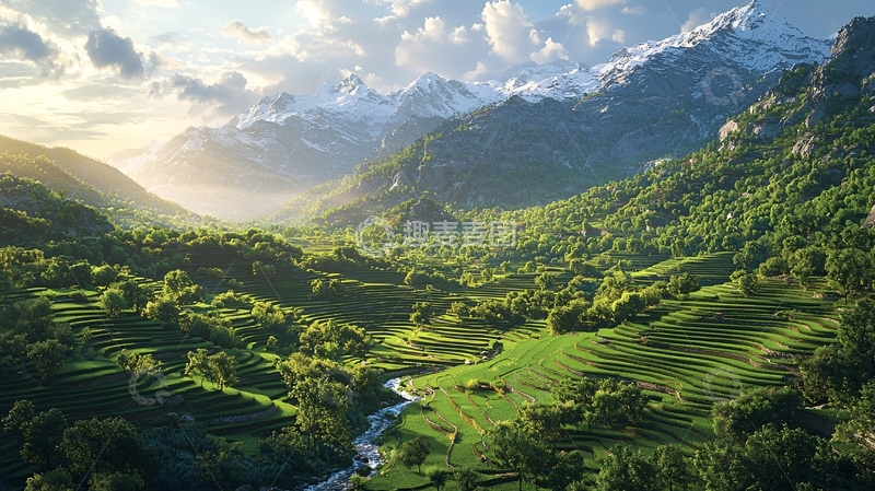 高清大图下载【趣麦麦图】阳光下的绿色山谷