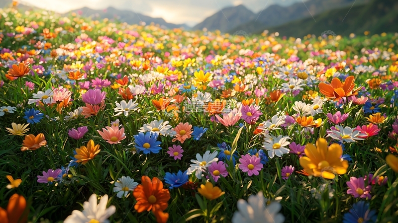 高清大图下载【趣麦麦图】山间彩色野花花海