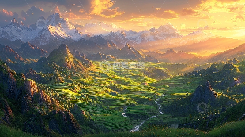 高清大图下载【趣麦麦图】壮丽山河夕阳景色