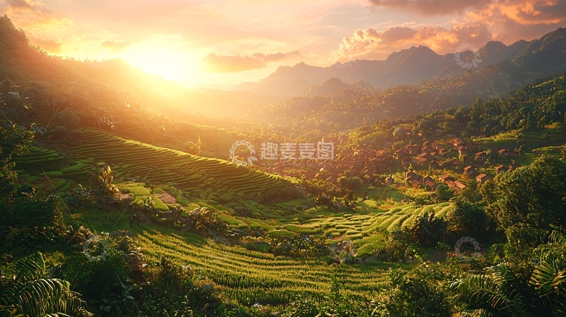高清大图下载【趣麦麦图】日出山峦梯田美景